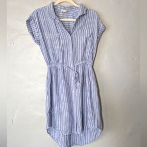 Japna Blue And White Striped Knee Length Spring Shirt Dress